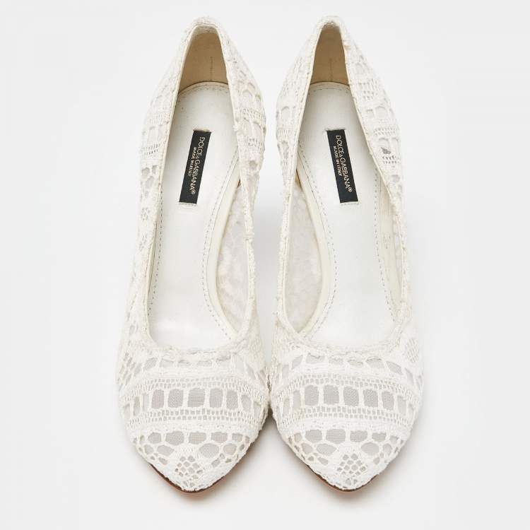 Pre Owned Dolce & Gabbana White Lace Pumps Size 37