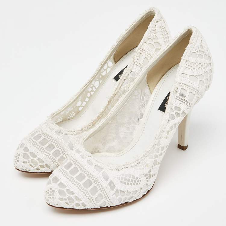 Pre Owned Dolce & Gabbana White Lace Pumps Size 37