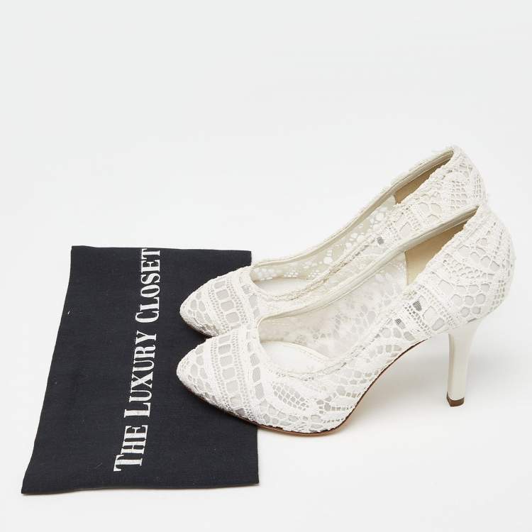 Pre Owned Dolce & Gabbana White Lace Pumps Size 37