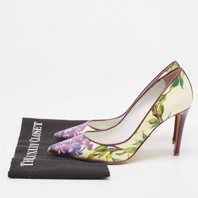 Pre Owned Dolce & Gabbana Multicolor Flower Printed Coated Canvas Wisteria Pumps Size 37.5