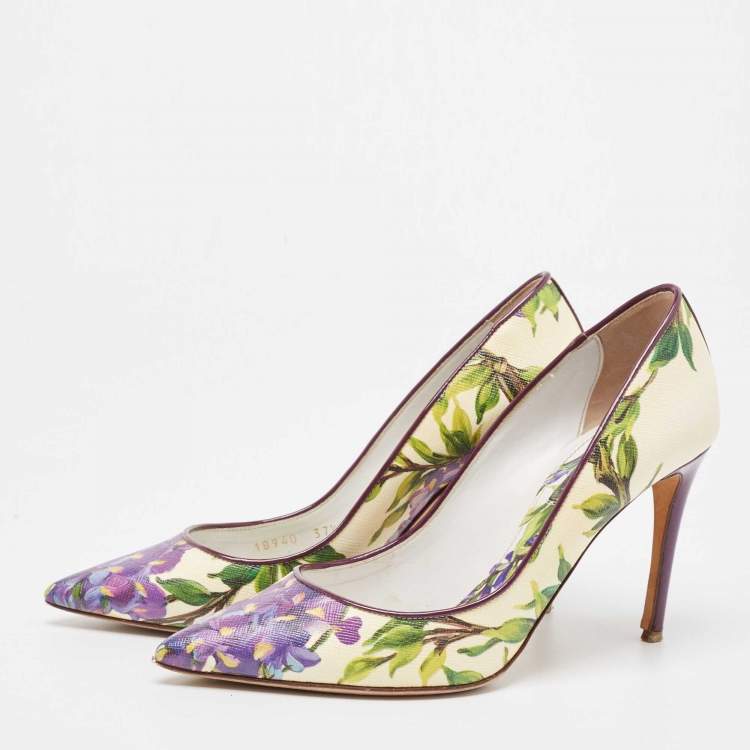Pre Owned Dolce & Gabbana Multicolor Flower Printed Coated Canvas Wisteria Pumps Size 37.5
