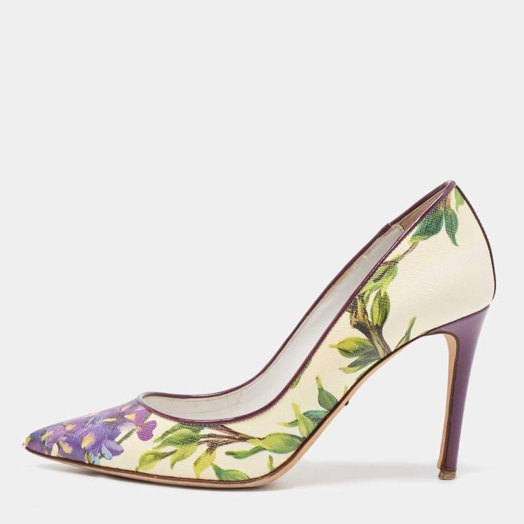 Pre Owned Dolce & Gabbana Multicolor Flower Printed Coated Canvas Wisteria Pumps Size 37.5