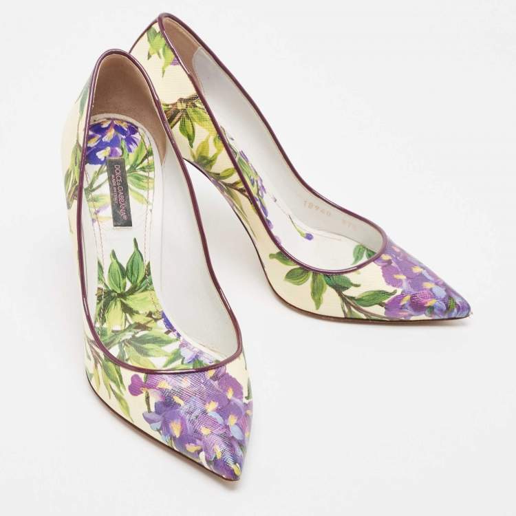 Pre Owned Dolce & Gabbana Multicolor Flower Printed Coated Canvas Wisteria Pumps Size 37.5