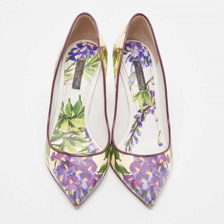 Pre Owned Dolce & Gabbana Multicolor Flower Printed Coated Canvas Wisteria Pumps Size 37.5