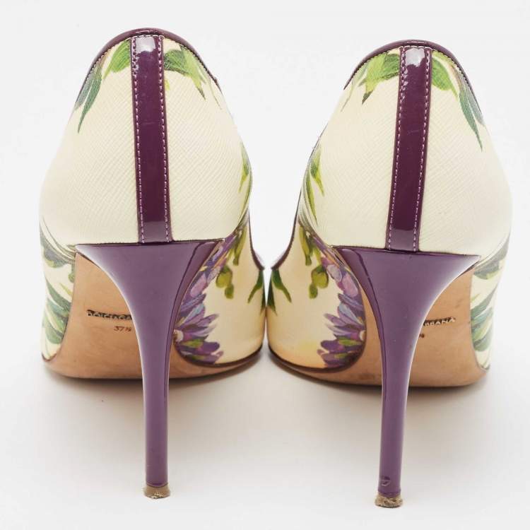Pre Owned Dolce & Gabbana Multicolor Flower Printed Coated Canvas Wisteria Pumps Size 37.5