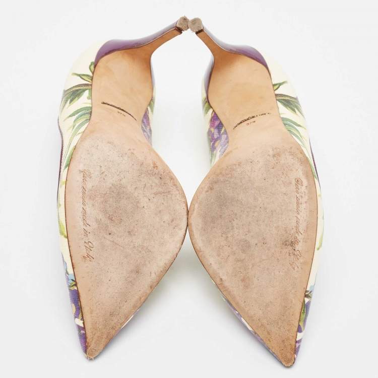 Pre Owned Dolce & Gabbana Multicolor Flower Printed Coated Canvas Wisteria Pumps Size 37.5