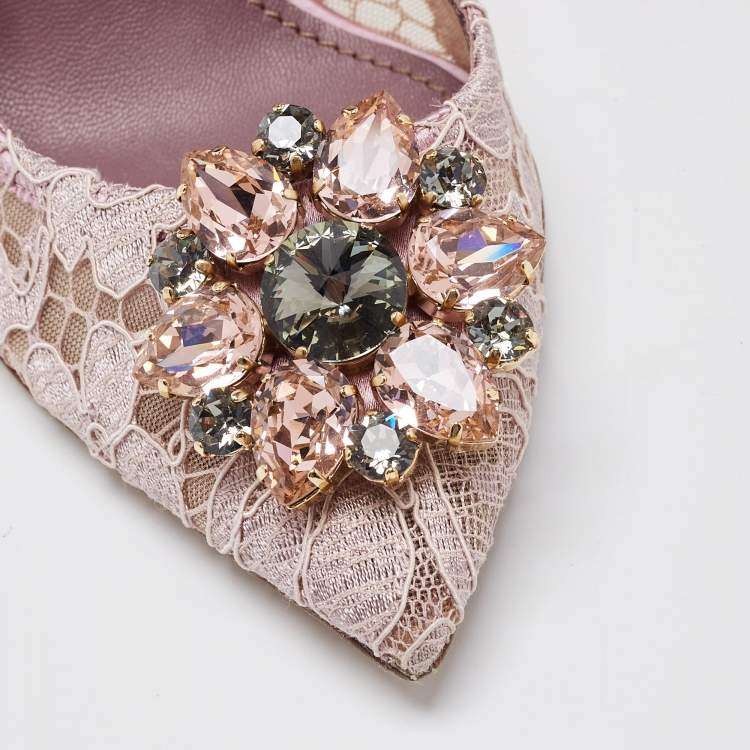 Pre Owned Dolce & Gabbana Purple Lace Crystal Embellishments Pointed Toe Pumps Size 39