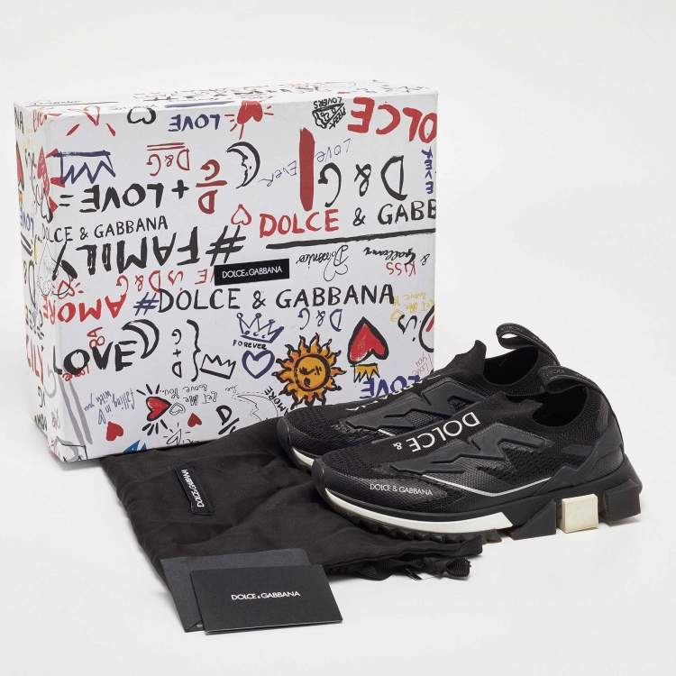 Pre Owned Dolce & Gabbana Black Knit Fabric Sorrento Slip On Sneakers Size 35