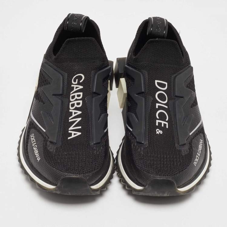 Pre Owned Dolce & Gabbana Black Knit Fabric Sorrento Slip On Sneakers Size 35