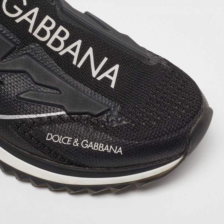 Pre Owned Dolce & Gabbana Black Knit Fabric Sorrento Slip On Sneakers Size 35