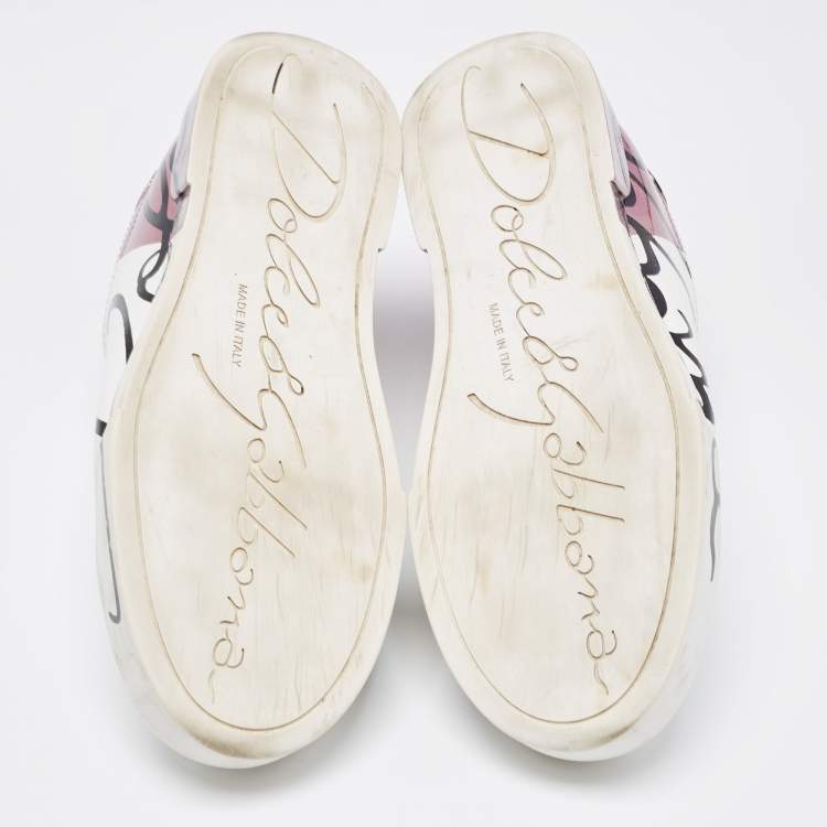 Pre Owned Dolce & Gabbana White/Mauve Leather Portofino Low Top Sneakers Size 38.5