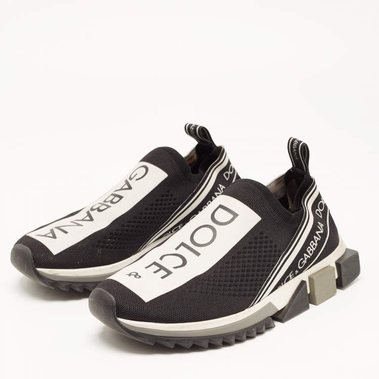 Pre Owned Dolce & Gabbana Black Knit Fabric Sorrento Sneakers Size 40