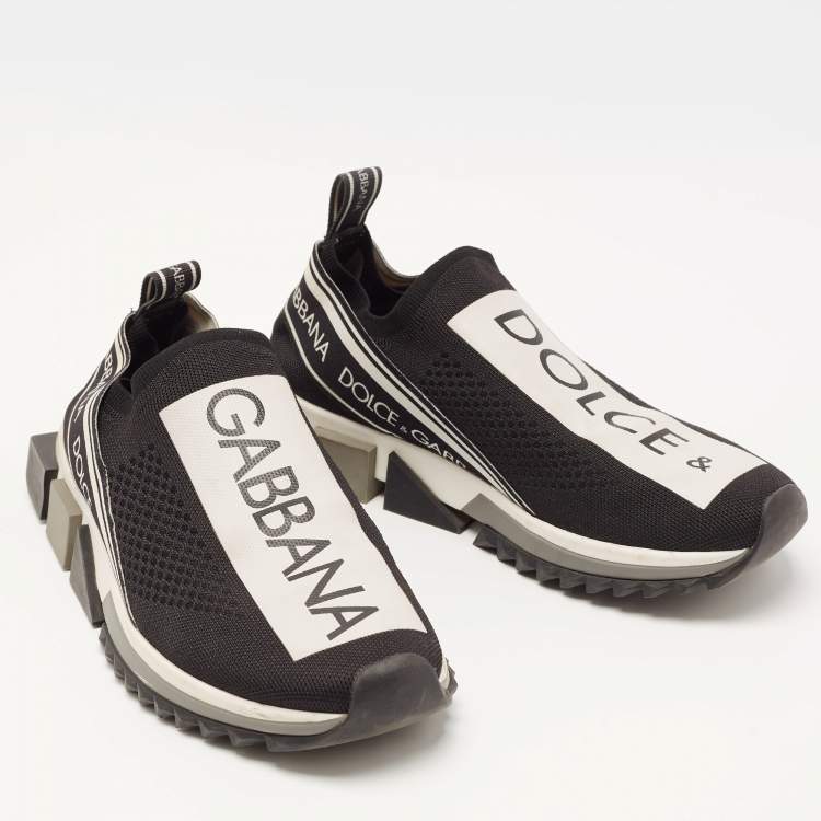 Pre Owned Dolce & Gabbana Black Knit Fabric Sorrento Sneakers Size 40
