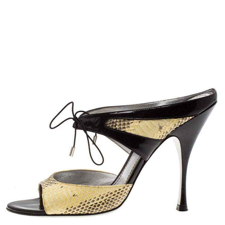 Pre Owned Dolce & Gabbana Beige Snakeskin And  Leather and  Lace Up Sandals Size 40