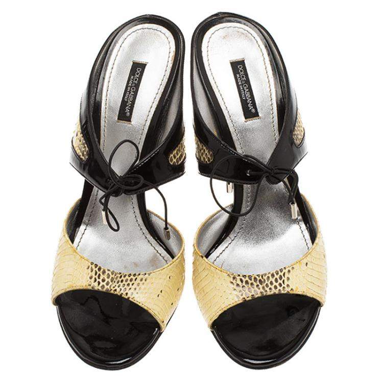 Pre Owned Dolce & Gabbana Beige Snakeskin And  Leather and  Lace Up Sandals Size 40