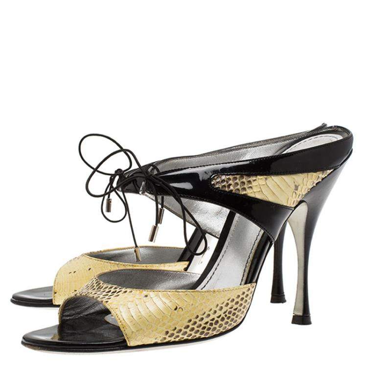 Pre Owned Dolce & Gabbana Beige Snakeskin And  Leather and  Lace Up Sandals Size 40