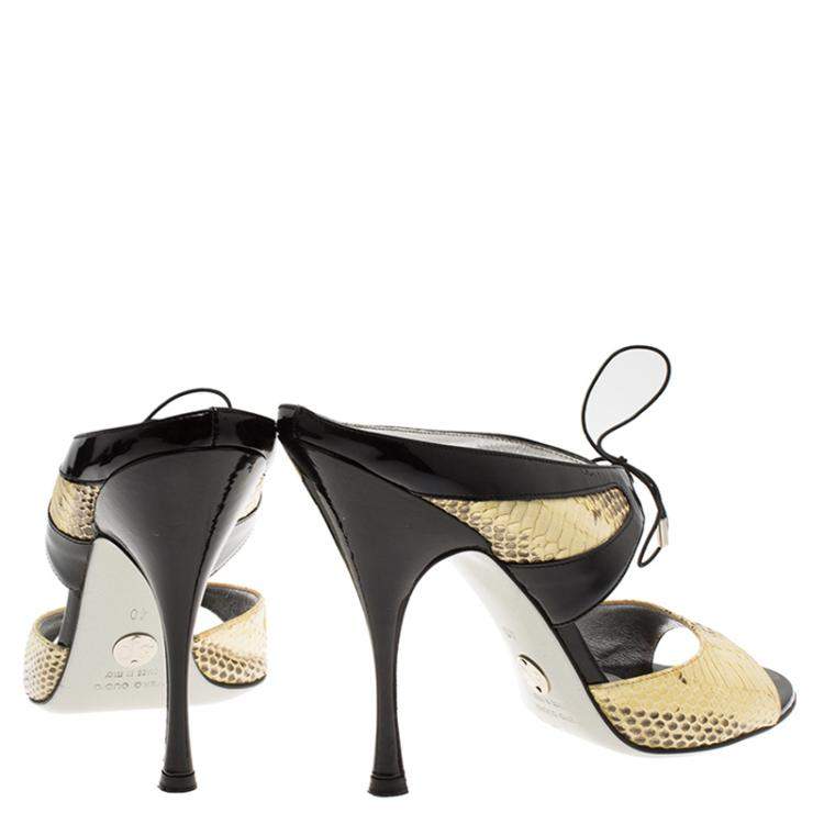 Pre Owned Dolce & Gabbana Beige Snakeskin And  Leather and  Lace Up Sandals Size 40