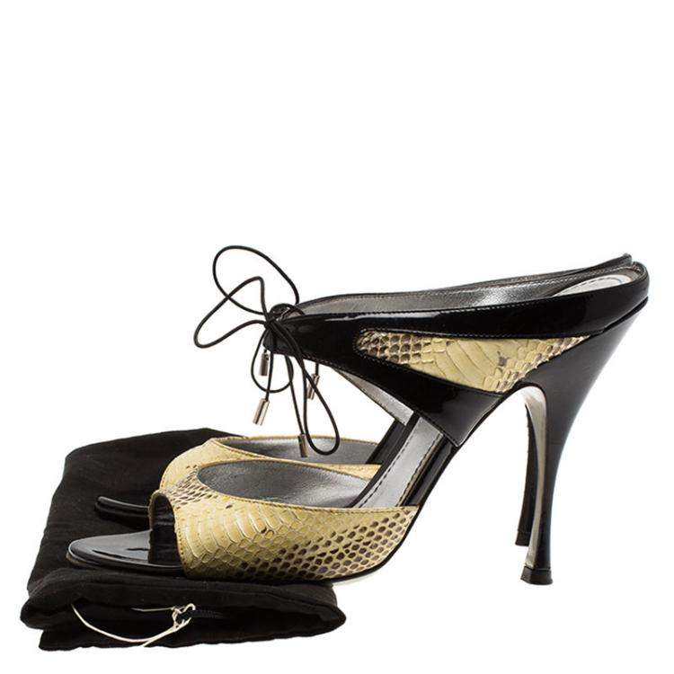 Pre Owned Dolce & Gabbana Beige Snakeskin And  Leather and  Lace Up Sandals Size 40