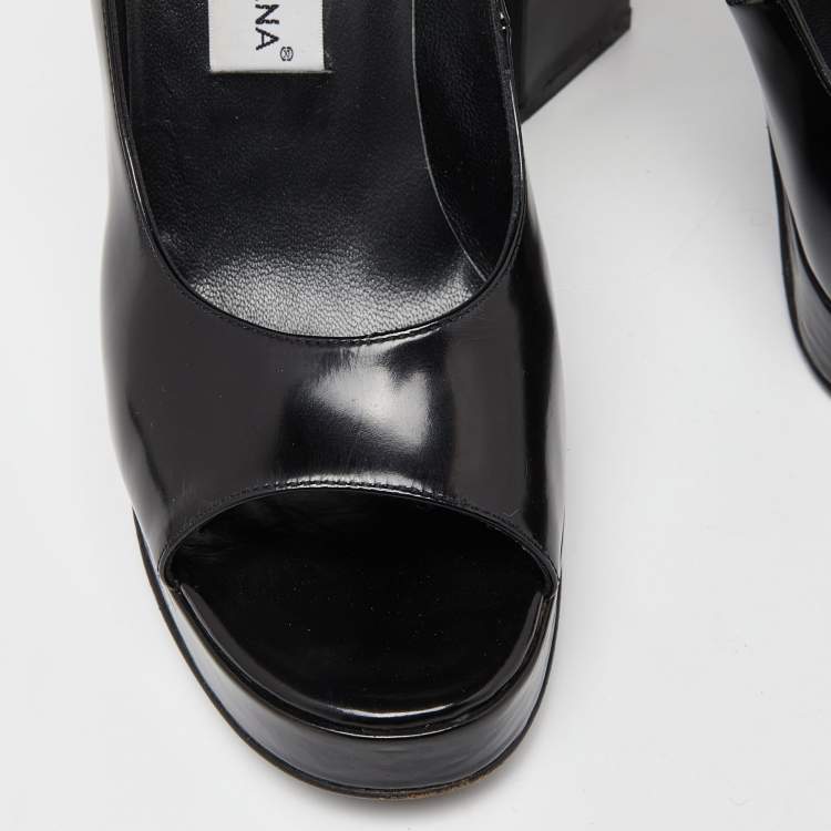 Pre Owned Dolce & Gabbana Black Patent Leather Block Heel Pumps Size 37