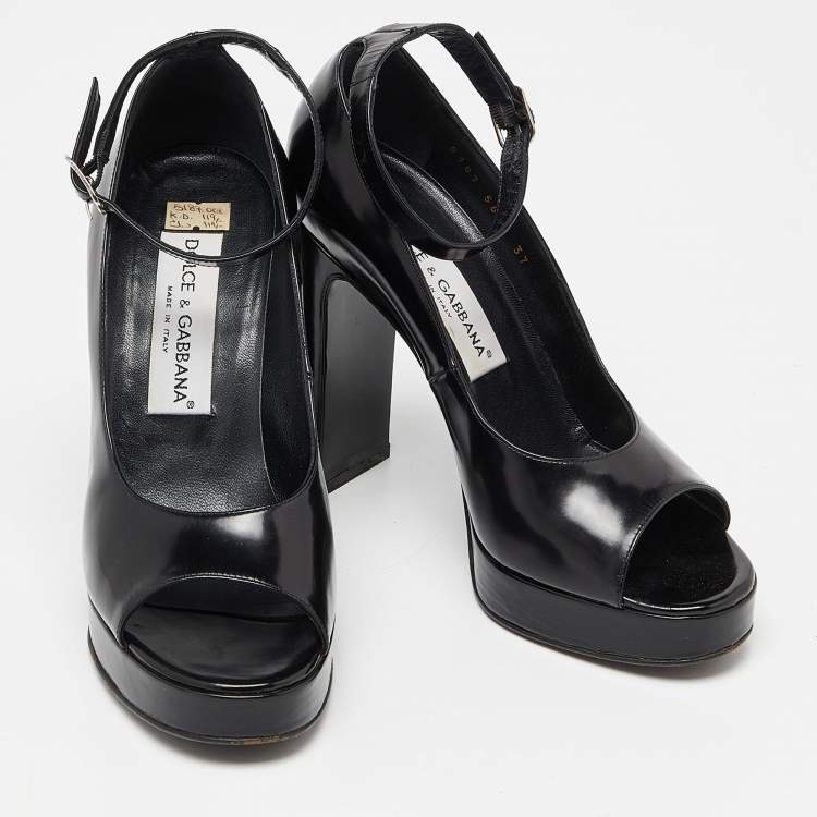 Pre Owned Dolce & Gabbana Black Patent Leather Block Heel Pumps Size 37
