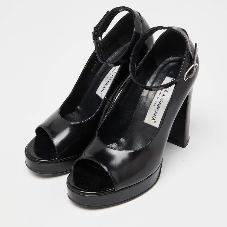Pre Owned Dolce & Gabbana Black Patent Leather Block Heel Pumps Size 37
