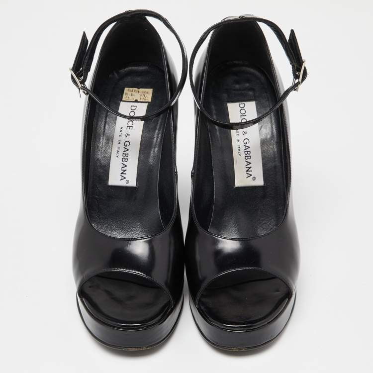 Pre Owned Dolce & Gabbana Black Patent Leather Block Heel Pumps Size 37