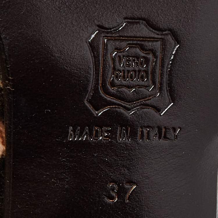 مملوكة مسبقًا Dolce and Gabbana Brown Leopard Print Velvet Block Heel Pumps Size 37