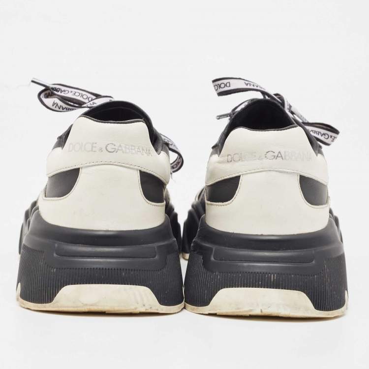Pre Owned Dolce & Gabbana Black/White Leather Portofino Low Top Sneakers Size 40