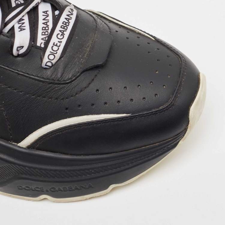 Pre Owned Dolce & Gabbana Black/White Leather Portofino Low Top Sneakers Size 40