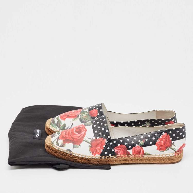 Pre Owned Dolce & Gabbana Multicolor Floral Print Leather Espadrille Flats Size 40