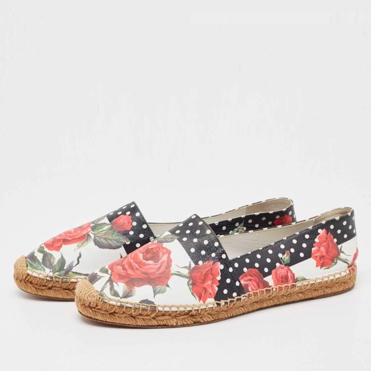 Pre Owned Dolce & Gabbana Multicolor Floral Print Leather Espadrille Flats Size 40