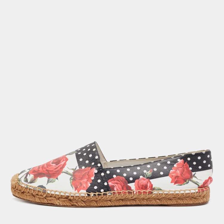 Pre Owned Dolce & Gabbana Multicolor Floral Print Leather Espadrille Flats Size 40