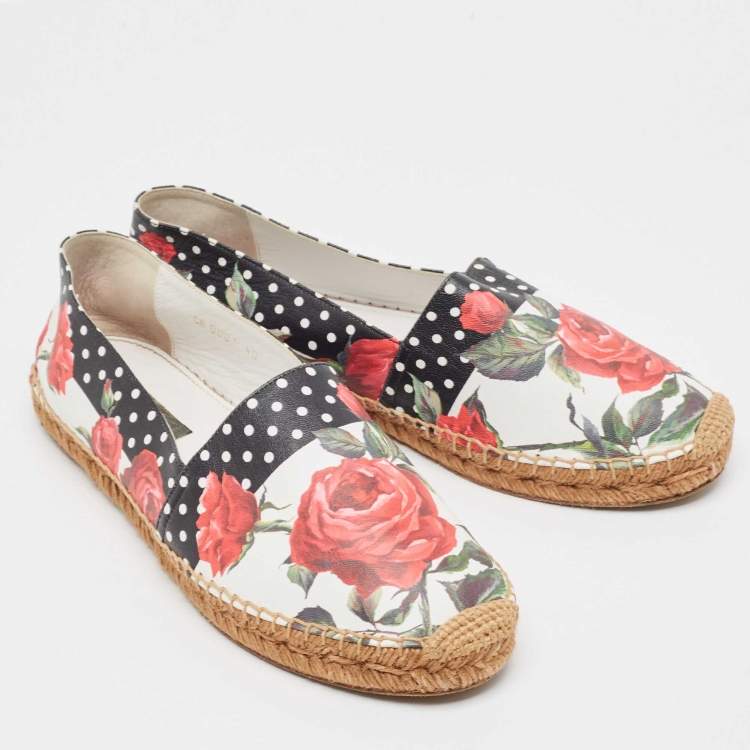 Pre Owned Dolce & Gabbana Multicolor Floral Print Leather Espadrille Flats Size 40