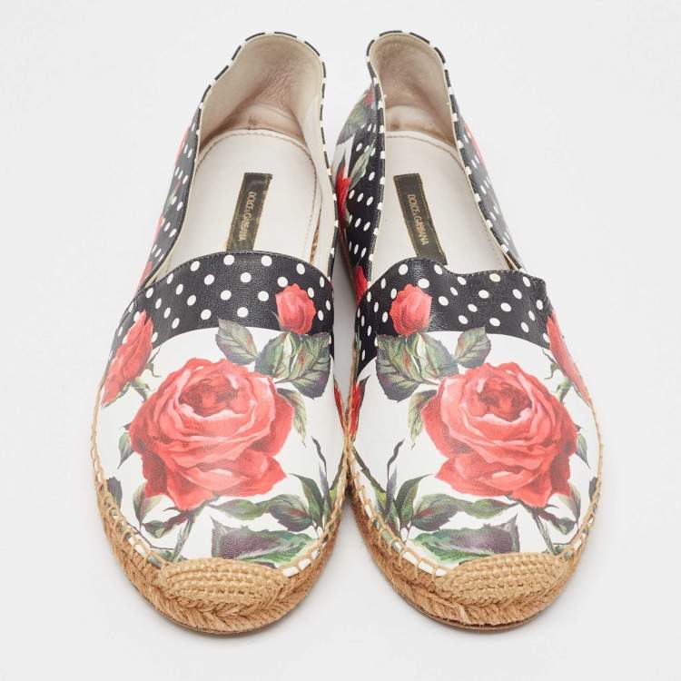 Pre Owned Dolce & Gabbana Multicolor Floral Print Leather Espadrille Flats Size 40