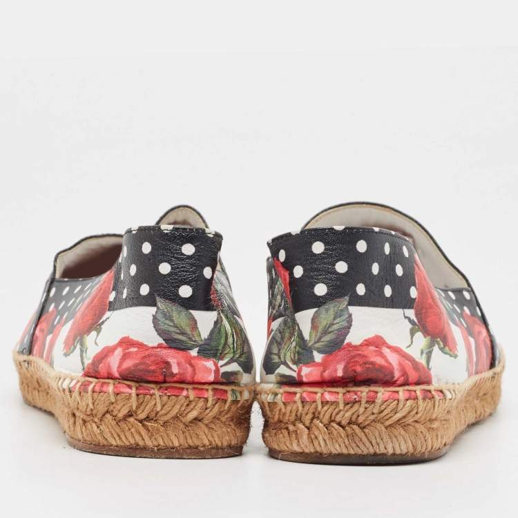 Pre Owned Dolce & Gabbana Multicolor Floral Print Leather Espadrille Flats Size 40