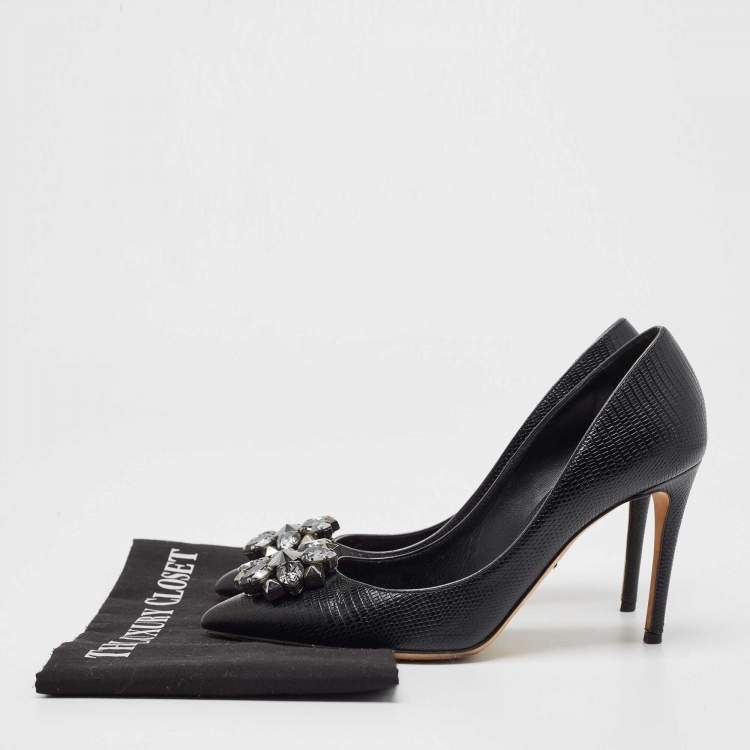 Pre Owned Dolce & Gabbana Black Lizard Leather Bellucci Pumps Size 38