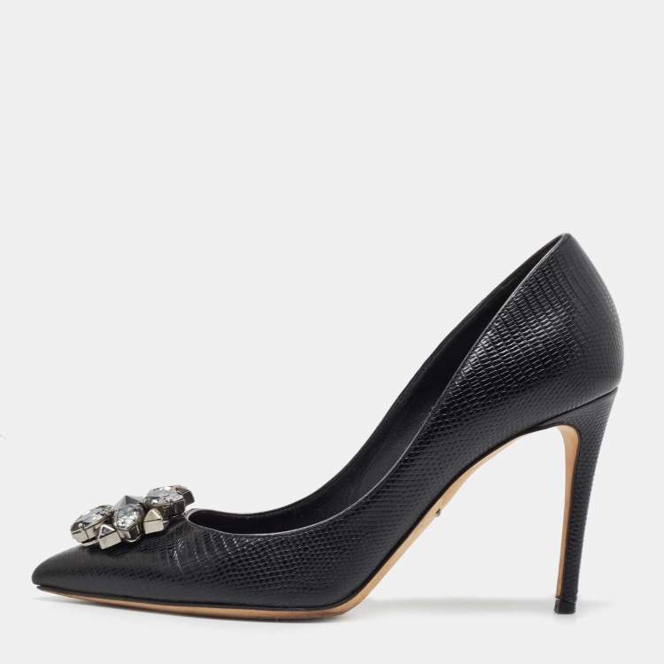 Pre Owned Dolce & Gabbana Black Lizard Leather Bellucci Pumps Size 38