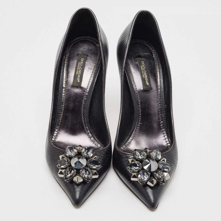 Pre Owned Dolce & Gabbana Black Lizard Leather Bellucci Pumps Size 38