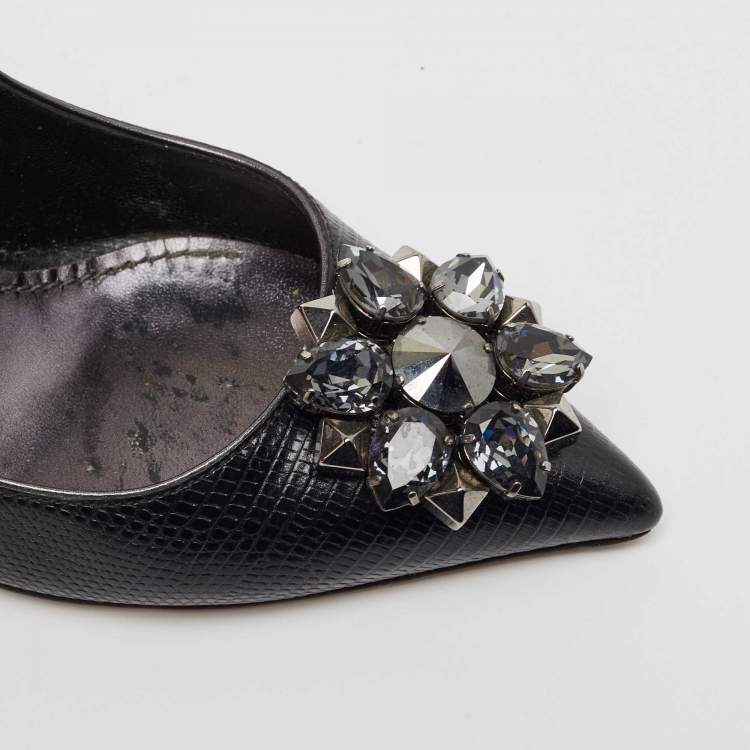 Pre Owned Dolce & Gabbana Black Lizard Leather Bellucci Pumps Size 38
