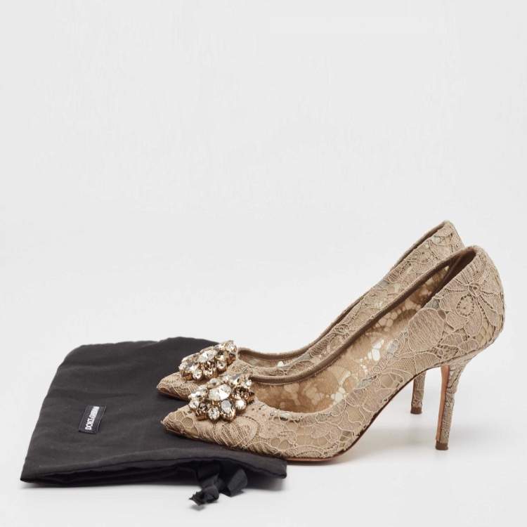 Pre Owned Dolce & Gabbana Beige Lace Belluci Pumps Size 40