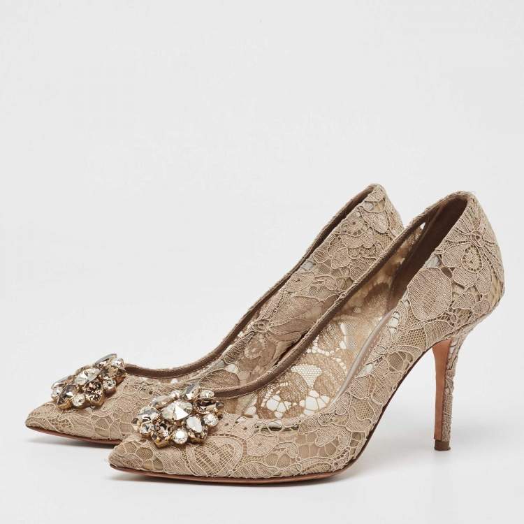 Pre Owned Dolce & Gabbana Beige Lace Belluci Pumps Size 40