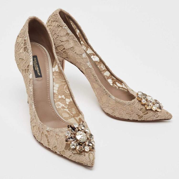 Pre Owned Dolce & Gabbana Beige Lace Belluci Pumps Size 40