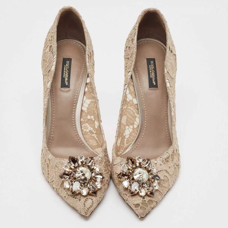 Pre Owned Dolce & Gabbana Beige Lace Belluci Pumps Size 40