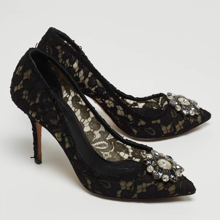 Pre Owned Dolce & Gabbana Black Lace Bellucci Pumps Size 40 