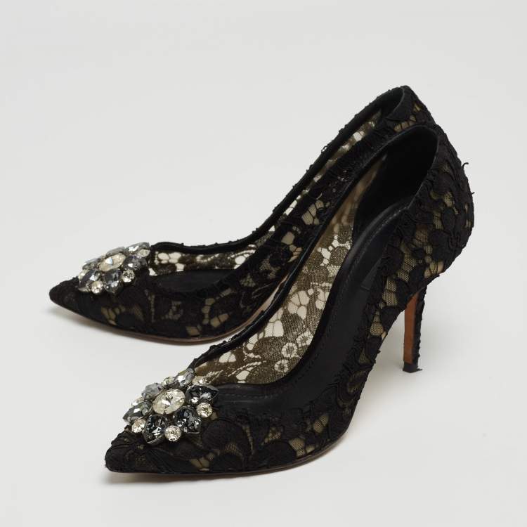 Pre Owned Dolce & Gabbana Black Lace Bellucci Pumps Size 40 