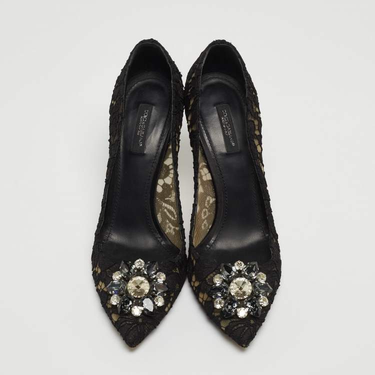 Pre Owned Dolce & Gabbana Black Lace Bellucci Pumps Size 40 