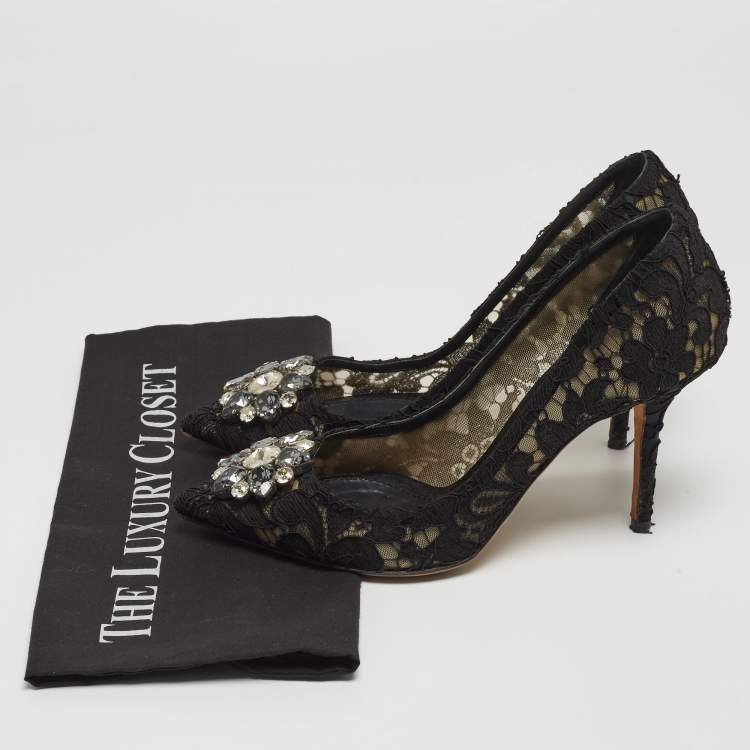 Pre Owned Dolce & Gabbana Black Lace Bellucci Pumps Size 40 