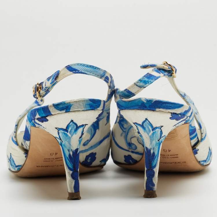 Pre Owned Dolce & Gabbana White/Blue Lurex Crystal Embellished Slingback Pumps Size 40