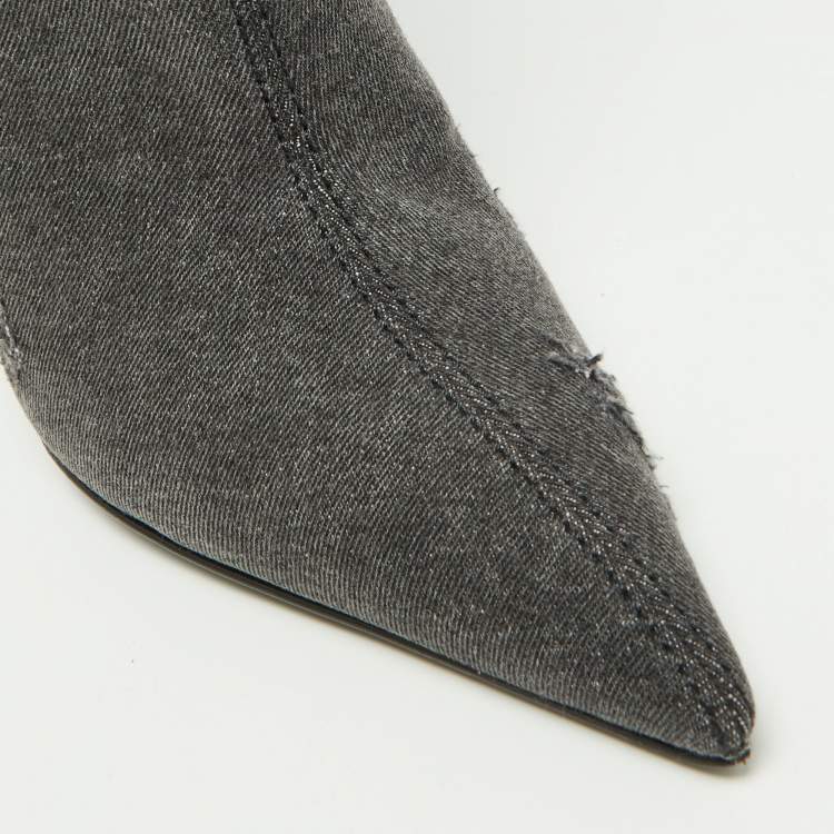Pre Owned Dolce & Gabbana Grey Distressed Denim Pointed Toe Ankle Boots Size 37.5