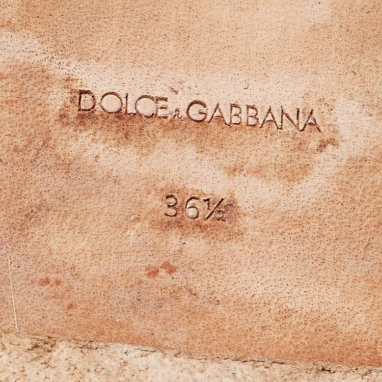 Pre Owned Dolce & Gabbana Gold Brocade Fabric Logo Slide Mules Size 36.5